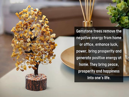 Yellow Jasper Natural Healing Premium Crystal Bonsai Feng Shui Fortune Money Tree of Life for Home Office Decor (Gift Box Ready,10-12 Inch)