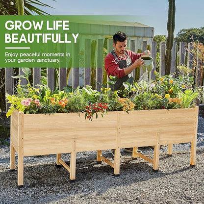 SPECRAFT 8x2 Ft Raised Garden Bed, Featuring Legs, Drainage Holes, Ideal for Vegetables, Flowers, Elevated Wood Planter Box for Balcony, Patio, and Backyard, Easy Assembly