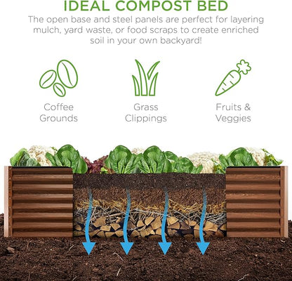 Best Choice Products 8x4x2ft Outdoor Metal Raised Garden Bed, Deep Root Planter Box for Vegetables, Flowers, Herbs, and Succulents w/ 478 Gallon Capacity - Wood Grain