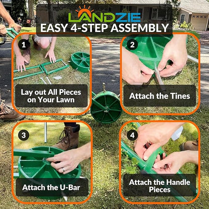 Landzie AeroCore Rolling Lawn Aerator – Manual Core Plug Aerator with Chamfered Hollow Tines – Heavy-Duty 38.8 Pound Wheel Aerator Lawn Tool – Push Yard Aerator Aeration Tool (Single)