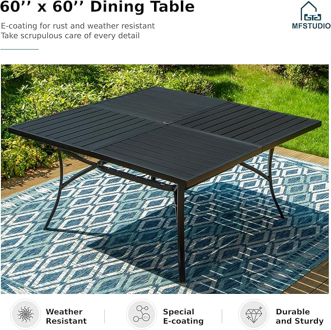 MFSTUDIO Patio Dining Set for 8, Patio Table and Chairs Set for Deck/Backyard/Poolside/Garden, 9 Piece Outdoor Dining Set with Umbrella Hole
