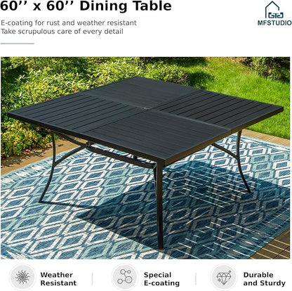 MFSTUDIO Patio Dining Set for 8, Patio Table and Chairs Set for Deck/Backyard/Poolside/Garden, 9 Piece Outdoor Dining Set with Umbrella Hole