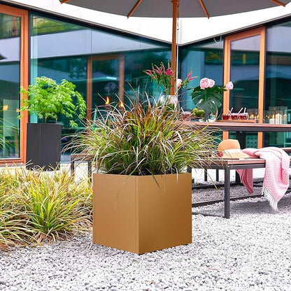 Corten Steel Planter Box 24"x24"x25", Rustic Metal Planter with Partitions & Drainage Holes, Frost Rust Resistant Heavy Duty Planter for Patio Garden Indoor Outdoor Commercial Decor