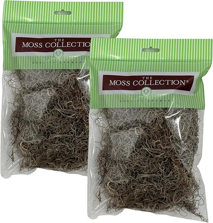 Preserved Spanish Moss - Premium Decorative Moss for Crafts, Home Décor, Art, Design & DIY Projects - Real Moss - Non-Toxic, USA-Made (Natural, Small, 2-Pack)
