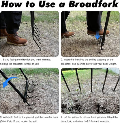 Broadfork Garden Tool Heavy Duty, 5 Tines Broad Fork for Gardening, U-Shaped Garden Fork for Loosening Soil, 20 in. Wide Broadforks for Gardening, 55 in. Heigh