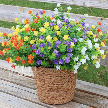 Artificial Flowers Outdoors, 12 Bundles Not-Fading Fake Flowers UV-Anti Faux Plastic Mix-Colored Plants for Indoor & Outdoor Porch Garden Vase Décor (4 Colors)