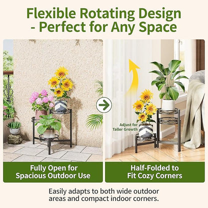 3-Tier Plant Stand Outdoor,Metal Plant Stand for Multiple Plants, Folding Tall Plant Rack Display Shelf for Corner Living Room Porch Patio Garden Office - BalckCircle