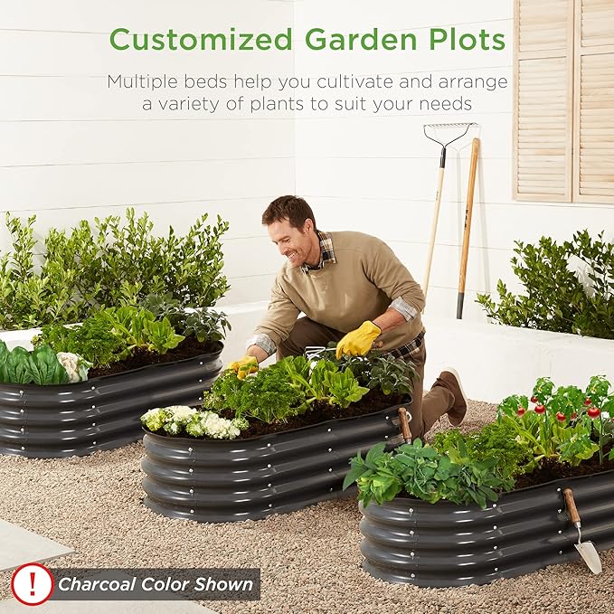 Best Choice Products 4x2x1ft Outdoor Metal Raised Garden Bed, Oval Deep Root Planter Box for Vegetables, Flowers, Herbs, and Succulents w/ 51 Gallon Capacity, Rubber Edge Guard - Terracotta
