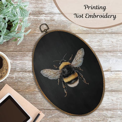 LKETW Vintage Moody Bee Oval Wall Art Decor, Dark Academia Bumblebee Oval Canvas Hanging Decor, Rustic Dark Cottagecore Bee Insect Wall Decorations for Farmhouse Home Living Room, 8.6x11.4 Inch