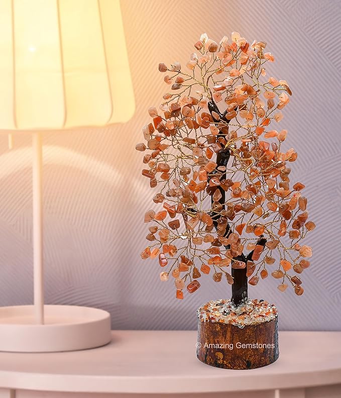 Peach Moonstone Natural Healing Premium Crystal Bonsai Feng Shui Fortune Money Tree of Life for Home Office Decor (Gift Box Ready,10-12 Inch)
