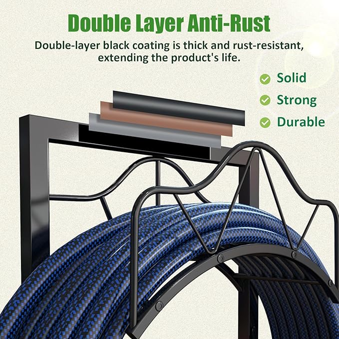 Heavy-Duty Garden Hose Holder - 160-Feet Capacity, Sturdy Water Hose for Outside Hose Hanger with Detachable Design for Lawn, Yard & Farm, Black