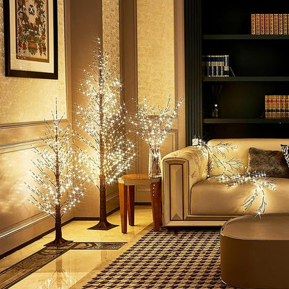 Hairui Lighted Brown Alpine Tree with 450L 810L Warm White Fairy Lights 4FT 6FT, Twig Tree with Lights for Indoor Outdoor Home Christmas Winter Holidays Party Decoration
