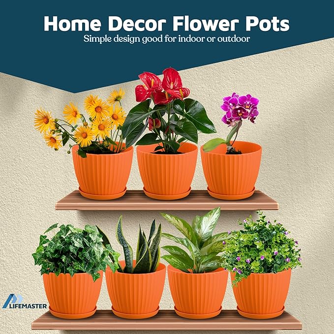 Yellow 6-Inch Plant Pots with Drainage & Saucers 12 Pack, Indoor & Outdoor Planters for Houseplants, Herbs, and Flowers, Durable & Weatherproof Material, Stackable, Lightweight, Minimalist Design