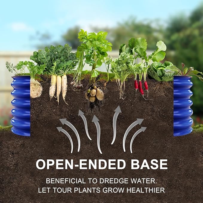 OLLE Galvanized Raised Garden Beds, 12-in-1 Metal Outdoor Plant Boxes for Vegetables, Cobalt Blue 17" Tall