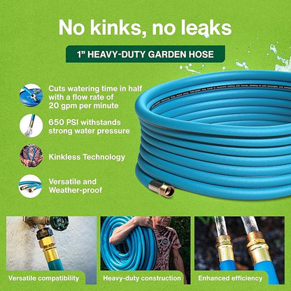 Aeromixer THE HOSE: All-In-One Watering Kit - Heavy Duty 1" 100 Ft Garden Hose, Kinkless Garden Hoses, Commercial Grade Water Hoses, 650 PSI High-Pressure Watering Tool for Farming and Gardening