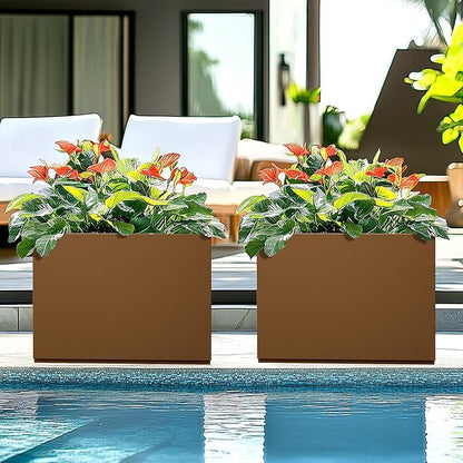 Rectangle Planter for Indoor & Outdoor, Tall and Long Planter Boxes with Drainage Holes, Mental Divider Planter Box All-Weather Use for Plants, Flowers, 35" L x 9" W x 26" H, Brown