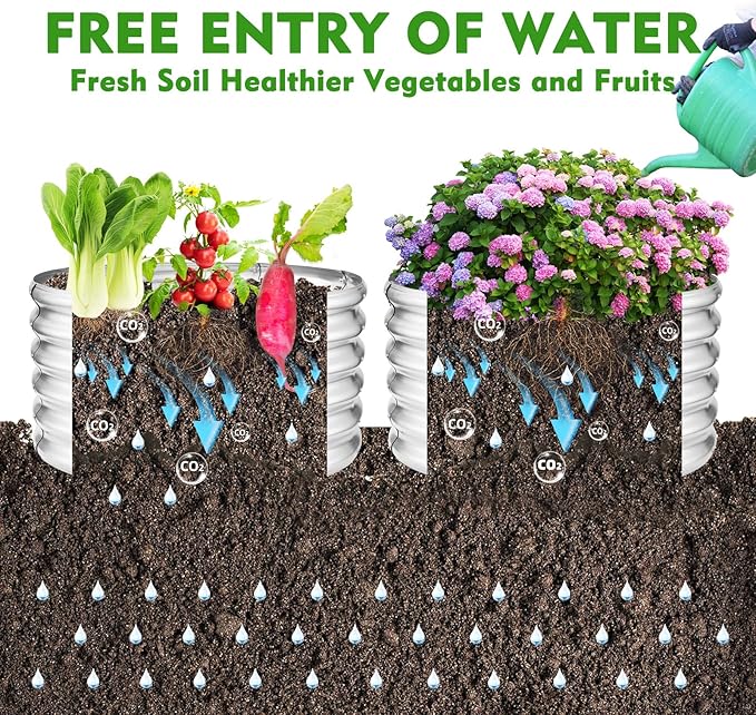 17" Tall Round Outdoor Garden Raised Garden Bed Kits-0.8MM Thick Metal Raised Planter Bed/Ground Planter Box for Variety of Flowers,Herbs,Vegetables,Trees (Silver, 32 Dia X 16.5 inches)