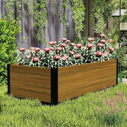 Modern Raised Garden Planter Bed - Durable, Weather-Resistant & Stylish Outdoor Flower Box for Gifts, Gardens, Patios, and Birthdays - Outdoor Decor, and Raised Beds - 47.6" x 23.7" x 12.2" (Black)