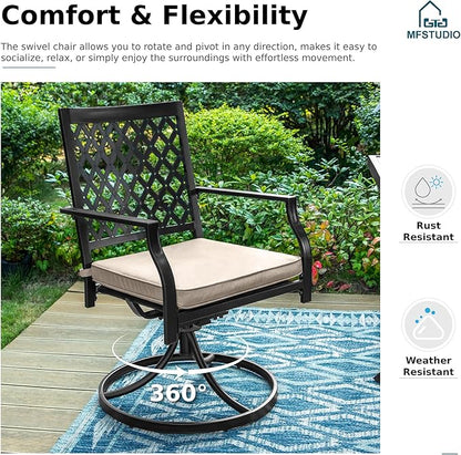 MFSTUDIO Patio Dining Set for 6, Outdoor Table and Chairs Set for Deck Backyard Poolside Garden, 7 Piece Metal Patio Furniture Set with Umbrella Hole