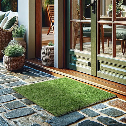 Ottomanson 2'7" x 4' Artificial Faux Grass Rug - Realistic Turf with UV Protection - Perforated for Easy Drainage - Durable, Hose-Off Synthetic Lawn Carpet for Indoor & Outdoor Use, Green