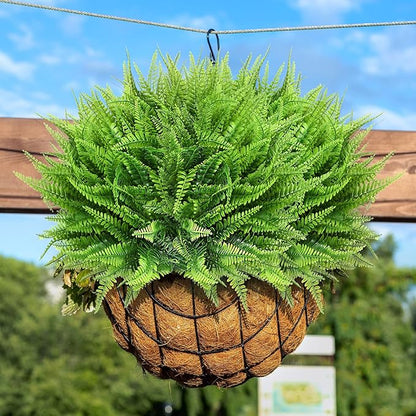 Janinka 40 Pcs Artificial Boston Fern Plants Fake Boston Fern Stems UV Resistant Faux Plants Artificial Outdoor Plastic Bushes Bulk for Hanging Office Porch Window Home Decor