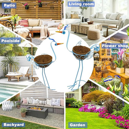 J-Fly 2 Sets Pelican Metal Flowers Plant Holders Stand with Coconut Pots, Plants Stand Indoor Flower Pots Outdoor, Room Home Living Room Front Outdoor Patio Decor, Gardening Christmas Decoration Gifts
