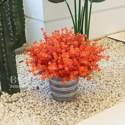 Artificial Flowers for Outdoors, 12 Bundles UV Resistant Realistic Faux Plants for Outside Porch Planter, Spring Summer Home Garden Decoration, Red Orange