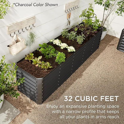 Best Choice Products 8x2x2ft Raised Outdoor Metal Garden Bed, Rectangular Planter Box for Herbs, Flowers, and Deep Root Vegetables w/ 240 Gallon Capacity- Beige