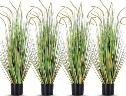 Jexine 4 Pieces Faux Plants Outdoor 4 ft Tall Artificial Grass Plant Potted Artificial Setaria Grass Faux Greenery Floor Plants for Housewarming Gift House Garden Lobby Outdoor (Green)
