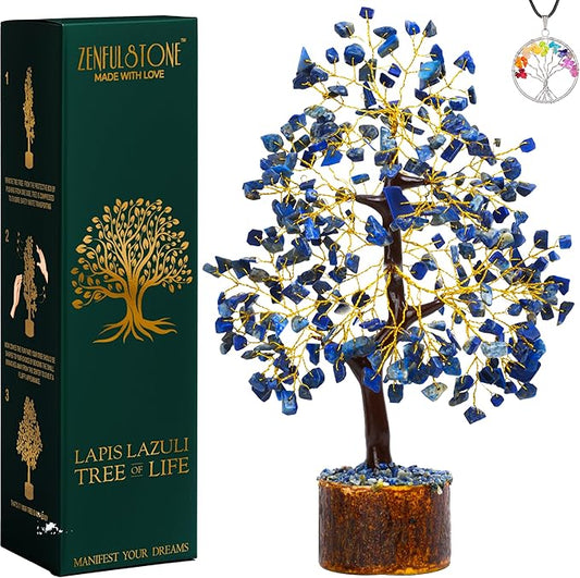 Lapis Lazuli Crystal Tree for Wisdom & Truth Décor for Home and Office | Handmade Bonsai for Communication & Clarity of Thought | Perfect Insight Gift for Loved Ones