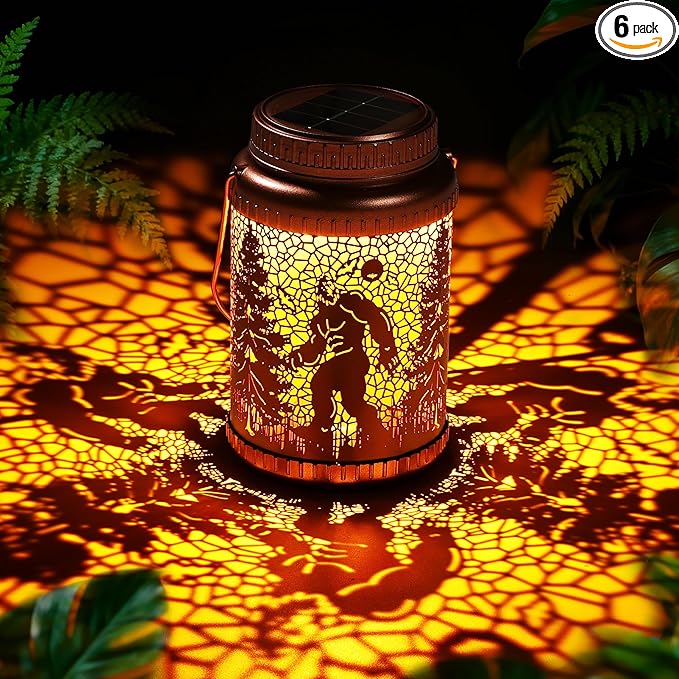 Cooo 6 Pack Solar Lanterns Outdoor Waterproof Bigfoot Sasquatch Christmas Trees Solar Pathway Lights Landscape Path Christmas Gifts for Women Mom Grandma Outdoor Table Lamp Garden Yard Decor-Rose Gold