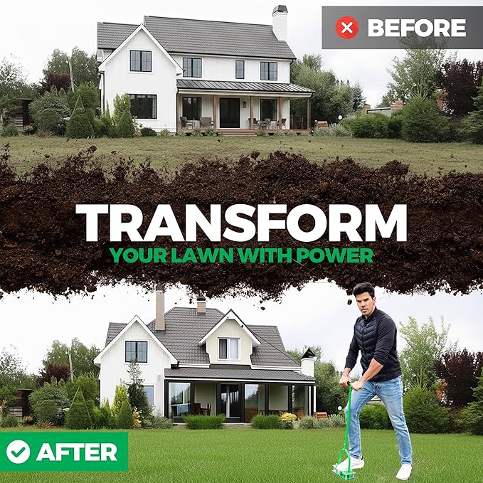 Manual Aerator Lawn Tool With 15 Iron Spikes, 6-Spring Self-Cleaning Heavy-Duty Lawn Aerator Tool - Automatic Reset & Dirt / Leaf Clean System For Soil Loosening & Dethatching In Yard, Patio & Garden