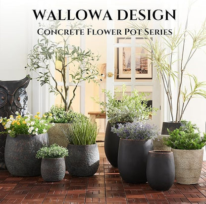 Wallowa 20" H Weathered Concrete Tall Planter, Black Large Outdoor Indoor Decorative Flower Pot with Drainage Hole, Modern Round Style for Home, Garden, Patio, Courtyard, Bronze Rust with Green Tone