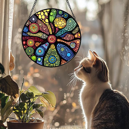 Stained Glass Window Hanging Colorful Abstract Plants Large 15" - Retro Boho Suncatcher Door Garden Sun Catcher Home Decor Birthday Christmas for Mom Men Woman Nana