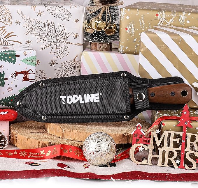 TOPLINE Hori Hori Garden Knife with Oxford Sheath, 7”Stainless Steel Blade with Cutting Edge, Folked Tip Design, Full Tang Walnut Handle, Multifunctional Garden Tools for Weeding, Planting, Cutting