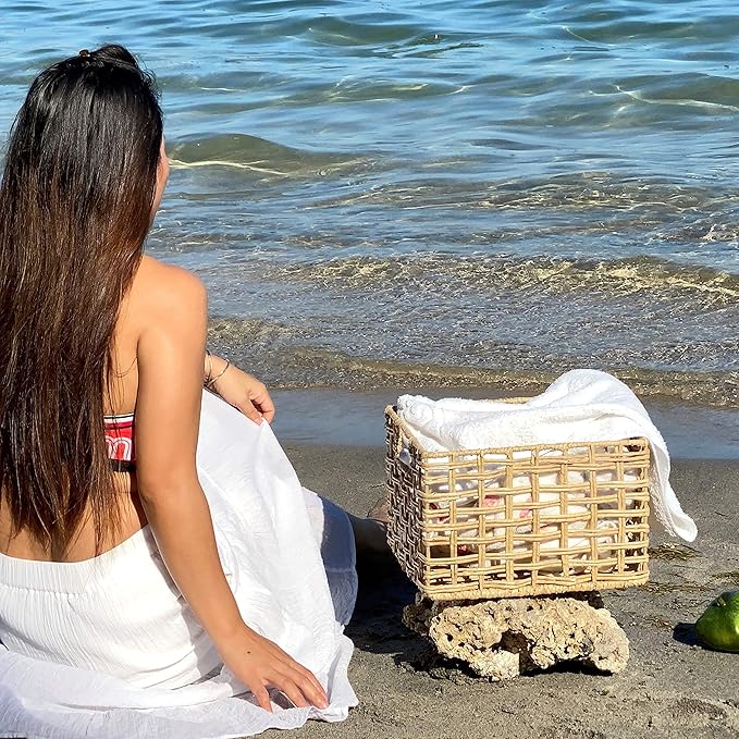 Handwoven Natural Basket Set – 3 Buri & Wicker Crates, 12"x10"x8", Storage for Pantry, Kitchen, Shelves, Breathable Open Weave Organizer, Rustic Milk Crate Design
