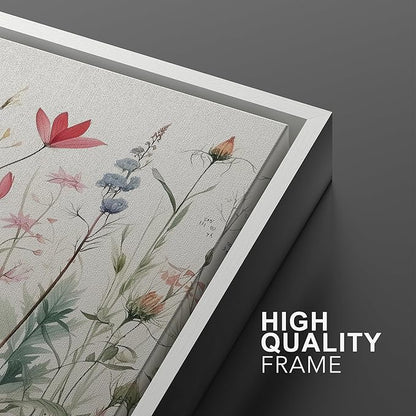 Ashbrook Framed Canvas Print Wall Art Set Garden Forest Wildflowers Nature Wilderness Illustrations Modern Art Decorative Floral Botanical Minimal Calm/Relax/Cozy for Bedroom - 16"x24"x3 WHITE