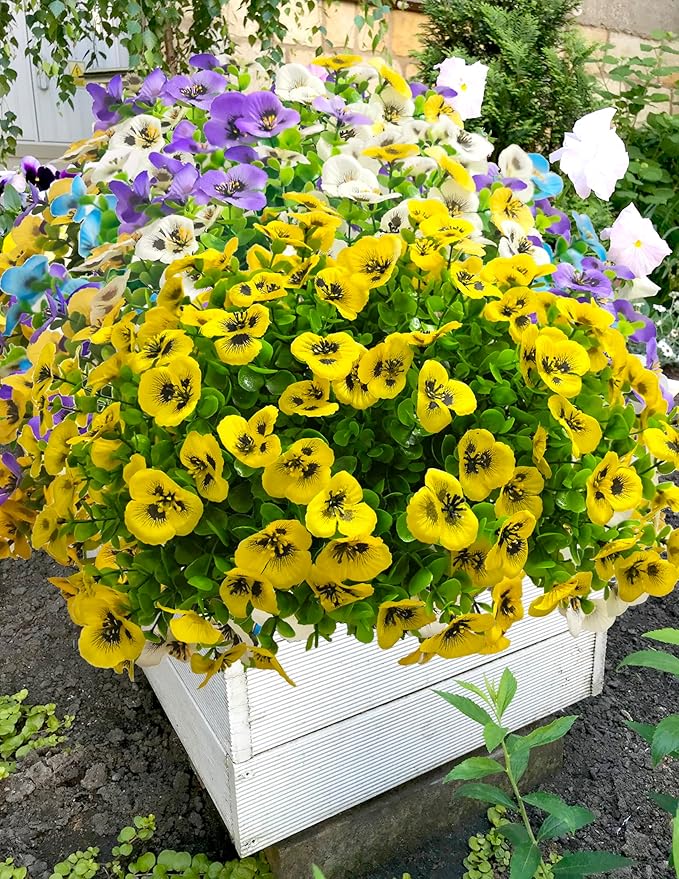 Artificial Flowers for Outdoors Fake Plants, 12pcs Fake Flowers Artificial Plants Outdoor UV Resistant,Silk Faux Flowers Shrubs Greenery Plants for Porch Garden Patio Window Box Decor