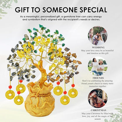 Crocon Money Wealth Crystal Tree with Artificial Coin Pot Base Bonsai for Home & Office Decor Good Luck 6 Feng Shui Coins Money Tree Crystal Spiritual Gifts for Women Mom Sister Desk Bookshelf Decor
