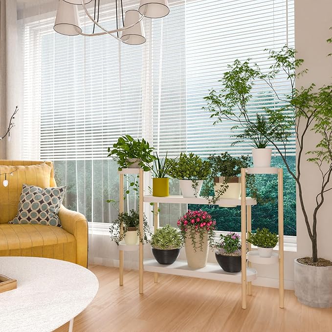 Bamboo Plant Stand Indoor, 4 Tier Tall Plant Storage Stand Table Top for Multiple Plants, Window Plant Shelf Table Plant Rack for Balcony Garden Living Room Indoor Outdoor Home (4-Tier-12 Pot)