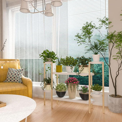 Bamboo Plant Stand Indoor, 4 Tier Tall Plant Storage Stand Table Top for Multiple Plants, Window Plant Shelf Table Plant Rack for Balcony Garden Living Room Indoor Outdoor Home (4-Tier-12 Pot)