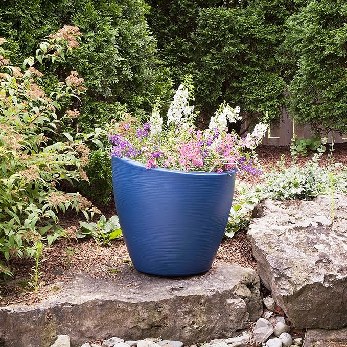 Mayne Modesto 20-Inch Round Planter – Weather-Resistant Planter for Flowers – Durable Indoor/Outdoor Design for Patio, Porch, or Entryway