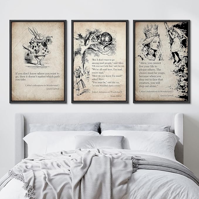 Ashbrook Framed Canvas Print Wall Art Set European Fairy Tale Sketchbook Wall Art Nature Wilderness Illustrations Decorative Floral Botanical Retro Calm/Relax/Cozy for Bedroom - 16"x24"x3 BLACK