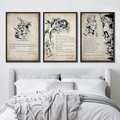 Ashbrook Framed Canvas Print Wall Art Set European Fairy Tale Sketchbook Wall Art Nature Wilderness Illustrations Decorative Floral Botanical Retro Calm/Relax/Cozy for Bedroom - 24"x36"x3 BLACK