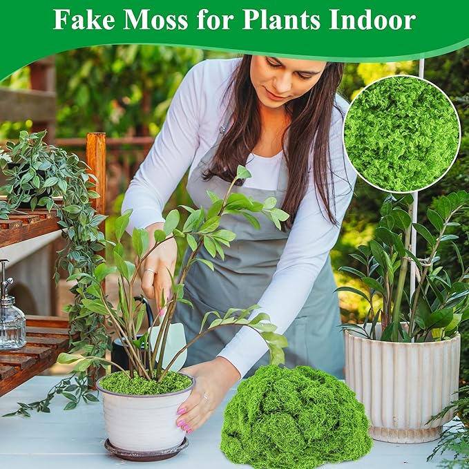Anglekai 5.3 oz Artificial Moss for Crafts, Decorative Artificial Fake Green Moss for Plants Indoor(150 g) (5.3, Ounces)