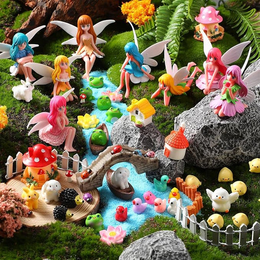 150 Pcs Fairy Garden Accessories Miniatures Figures Kit Micro Landscape Resin Mushroom Animals Fake Pond Lawn Bridge Garden Decoration
