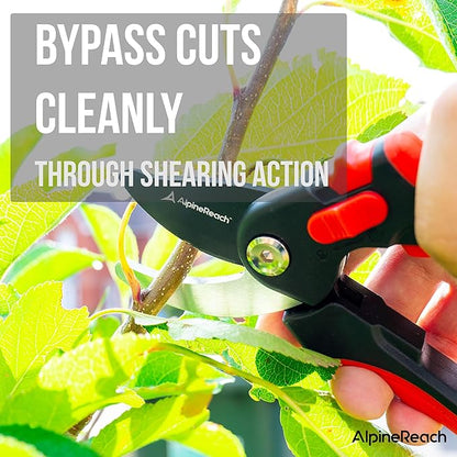 AlpineReach Pruning Shears Set Bypass and Anvil for Gardening, Sharp Ergonomic Pruners, Adjustable Soft Handle for Small & Large Hands, Heavy Duty High Carbon Steel Blade, Secateurs, Gift Box