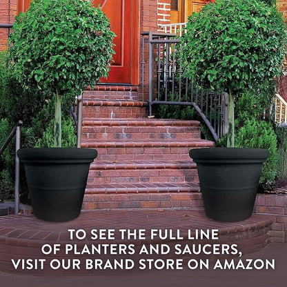 The HC Companies Terrazzo Large Round Plastic Plant Pot w/Rolled Rim - Lightweight & UV Resistant Gardening Pot for Herbs & More - Outdoor & Indoor Plant Pots w/Drainage (20”, Sandstone, Pack of 2)