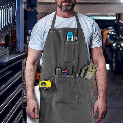 opux Chef Apron for Men, Kitchen Apron with Pockets for Women, Large Unisex Canvas Apron for Cooking Grilling BBQ Baking.