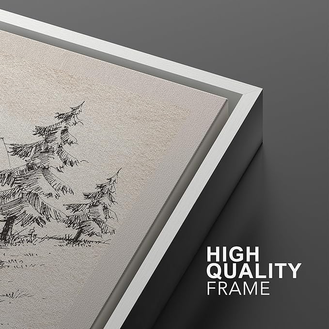 Ashbrook Framed Canvas Print Wall Art Set Vintage Country Forest Landscapes Nature Wilderness Illustrations Fine Art Floral Botanical Minimal Calm/Relax/Cozy for Bedroom - 16"x24"x3 WHITE